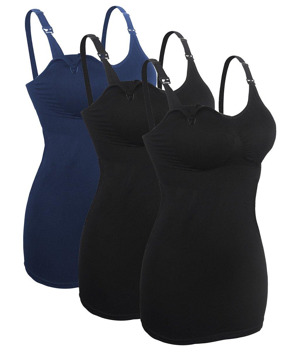 Buy HOFISH Women's Seamless Maternity/Nursing Tank Tops with Built-in Bra  Comfortable Stretch Camisole for Breastfeeding, 3 Pack: Black/Grey/Navy